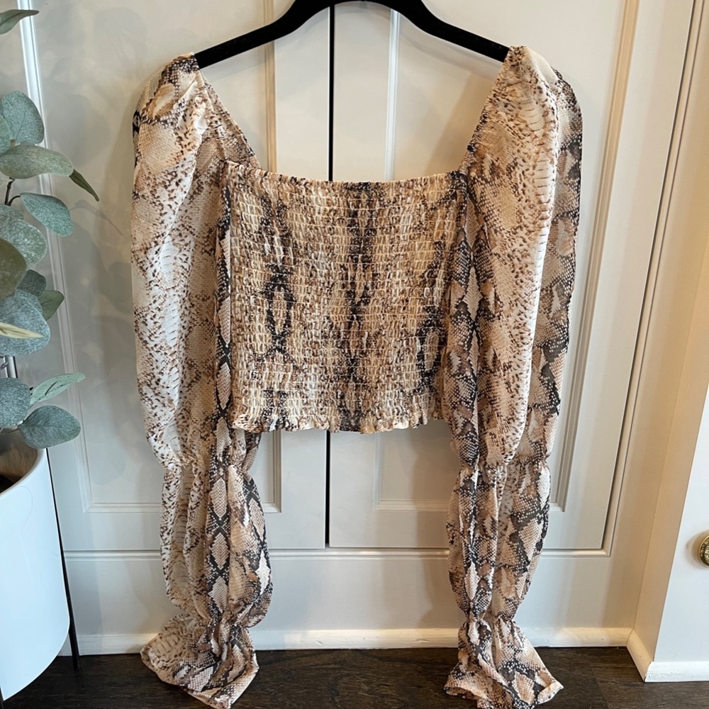 Lulus Python A Roll Brown Snake Smocked Crop Top - image 2